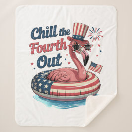 Chill The Fourth Out Funny 4th of July Flamingo Sherpa Deken