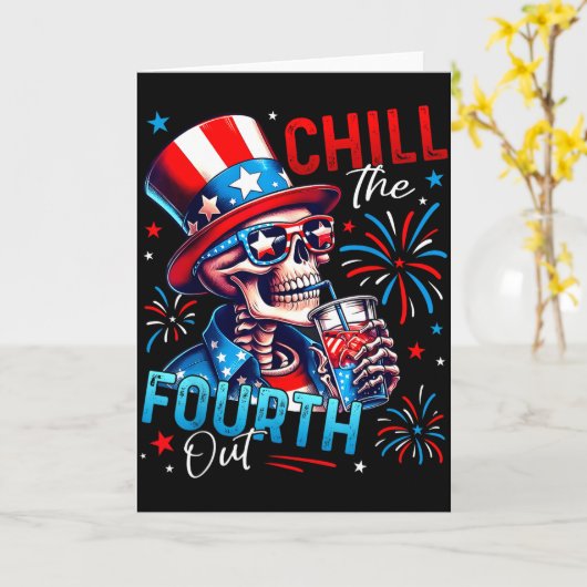 Chill The Fourth Out Funny Skeleton 4th Of July Pa Kaart (Gele Bloem)