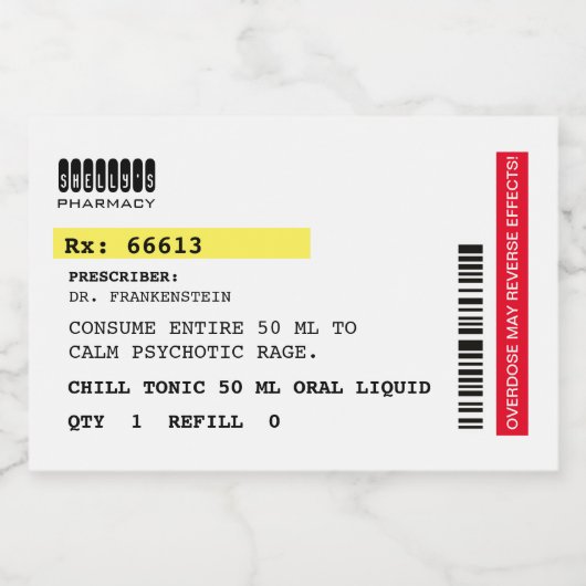 Chill Tonic Fake Voorschrift Likeurfles Etiket (Enkel label)