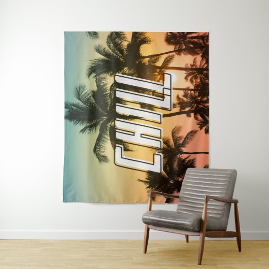 Chill Tropical Sunset Beach Palm Tree Wandkleed (In situ)