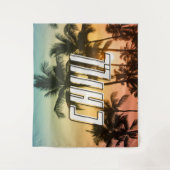 Chill Tropical Sunset Beach Palm Tree Wandkleed (Voorkant)