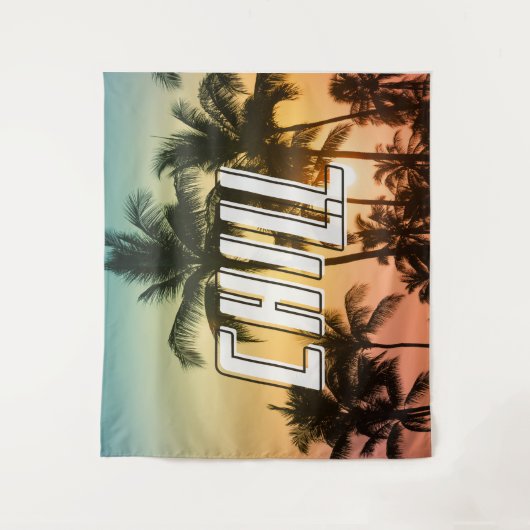 Chill Tropical Sunset Beach Palm Tree Wandkleed (Voorkant)