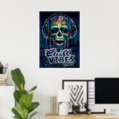 Chill Vibes only Skull Headphones Poster (Thuiskantoor)