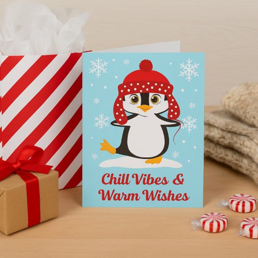 Chill Vibes & Warm Wishes Schattige Penguin Christ Kaart