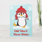 Chill Vibes & Warm Wishes Schattige Penguin Christ Kaart (Voorkant)