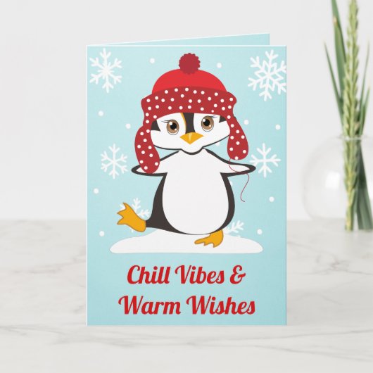 Chill Vibes & Warm Wishes Schattige Penguin Christ Kaart (Voorkant)