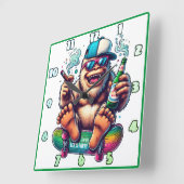 Chill yeti genieten van een skateboarden party vib vierkante klok (Hoek)