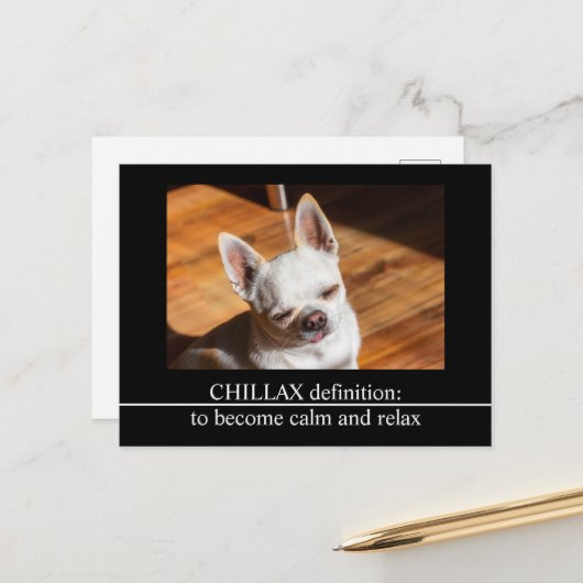 Chillax Chihuahua slaperig ontspannen tong uit Fot Briefkaart (Voorkant / Achterkant in situ)