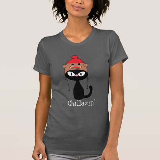 Chillaxin' Zwarte Kat Met Sock Monkey Hoed T-shirt (Voorkant)