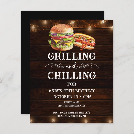 Chillen en Grillen 40e Verjaardag Uitnodigen (Voorkant / Achterkant)
