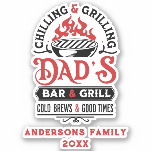 Chillen en grillen pa's bar en grill ontwerp 2 sticker (Voorkant)