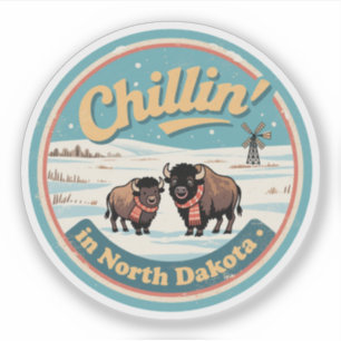 Chillen in North Dakota_ Retro Bizon & Prairie  Sticker