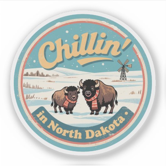 Chillen in North Dakota_ Retro Bizon & Prairie  Sticker (Voorkant)