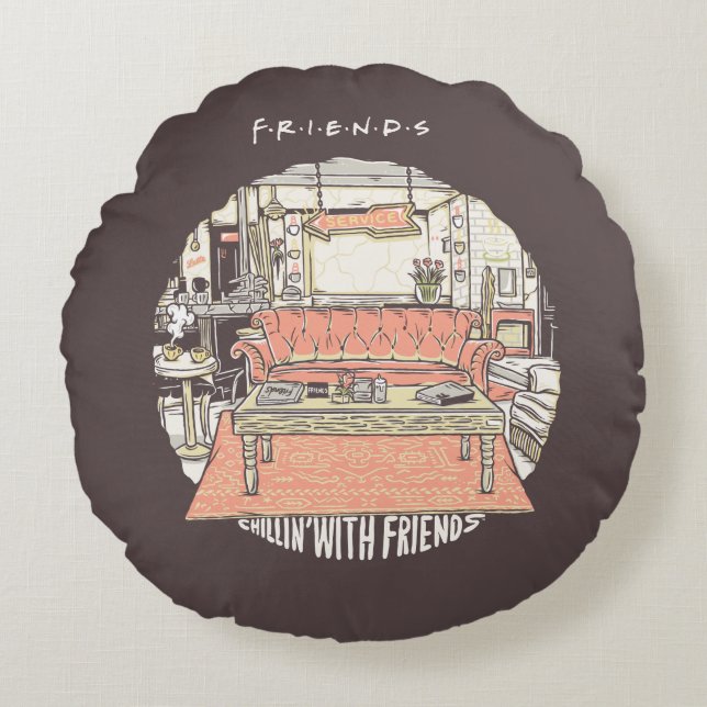 Chillen met FRIENDS™ Cartoon Rond Kussen (Voorkant)