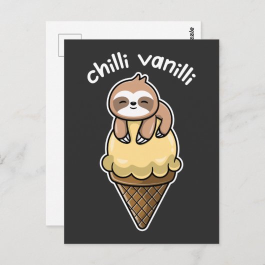 Chilli Vanilli / Chillendes Faultier mit Eis Briefkaart (Voorkant / Achterkant)