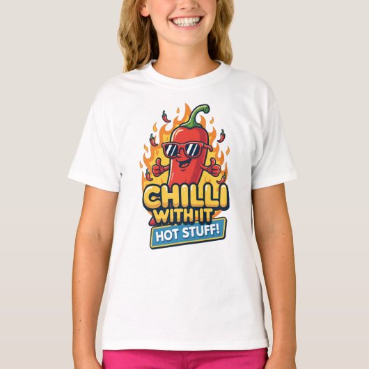 “Chilli With It” T-shirt – Koele & Pittige Cartoon (Voorkant)