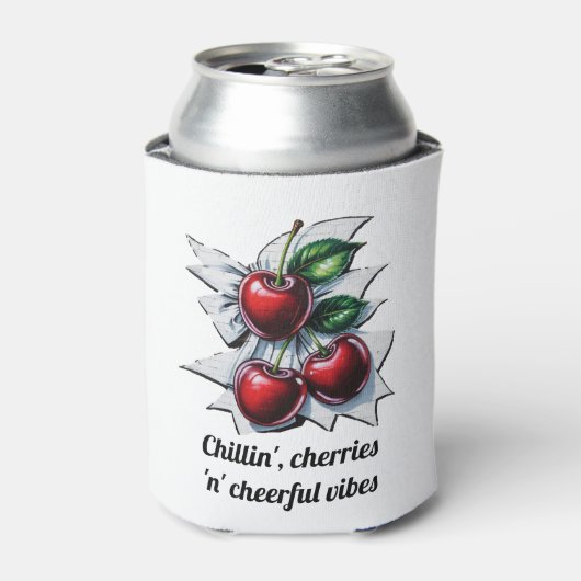 Chillin', Cherries 'n' Cheerful Vibes Stijlvol Roo Blikjeskoeler (Blikje Voorkant)