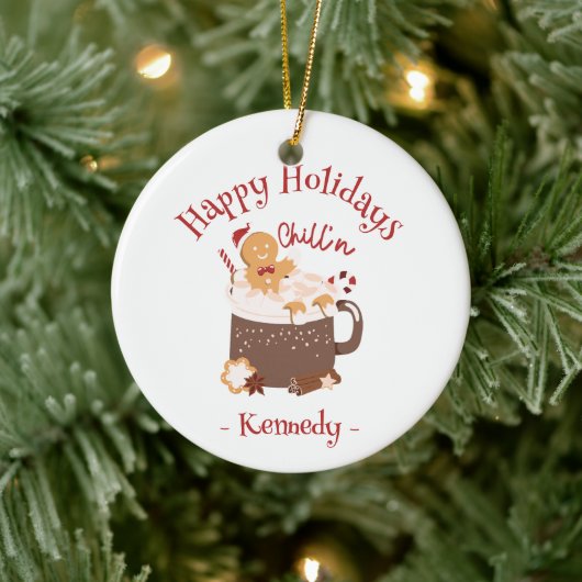 Chillin 'Christmas Hot Chocolate en peperkoek Keramisch Ornament (Boom)