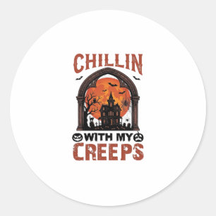 Chillin Creeps Halloween Spoken Huis Oranje Maan Ronde Sticker