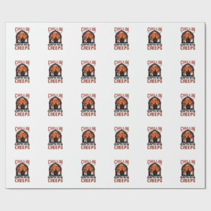 Chillin Creeps Halloween Spokenhuis Oranje Maan Cadeaupapier