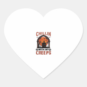 Chillin Creeps Halloween Spokenhuis Oranje Maan Hart Sticker