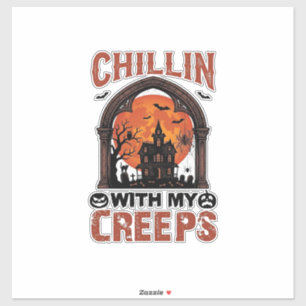 Chillin Creeps Halloween Spokenhuis Oranje Maan Sticker