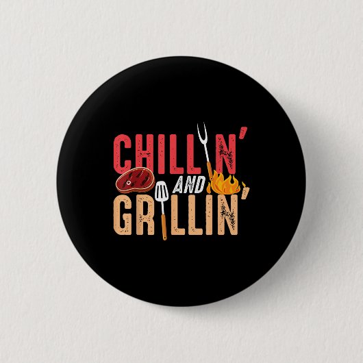 Chillin en Grillin Barbecuefeest Ronde Button 5,7 Cm (Voorkant)