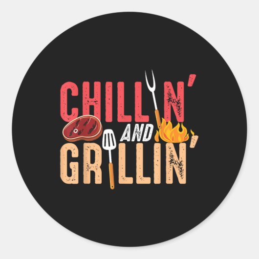 Chillin en Grillin Barbecuefeest Ronde Sticker (Voorkant)