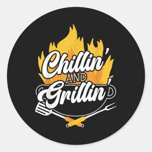 Chillin en Grillin BBQ Grillmaster Barbecue Ronde Sticker (Voorkant)