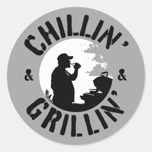 Chillin’ & Grillin’ Black Stamp ronde Sticker (Voorkant)