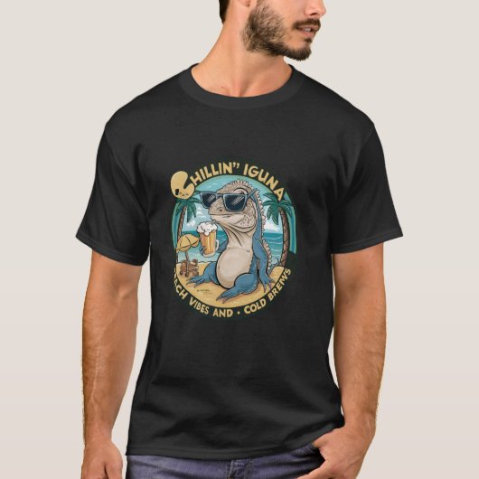 Chillin' Iguana Beach vibes en koude brouwsels gra T-shirt (Voorkant)