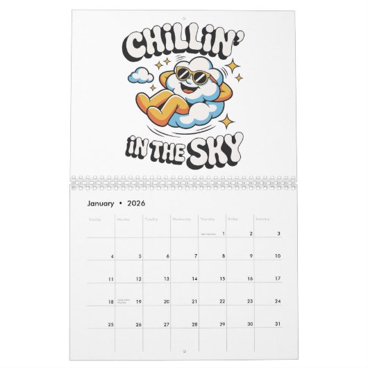 Chillin' in de lucht Schattigee Cloud Design Wall Kalender (Jan 2026)