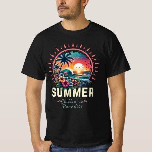 Chillin in Paradise Zomer Tropisch T-shirt (Voorkant)