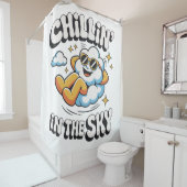 Chillin' in the Sky Fun Cloud Design Douchegordijn (In situ)