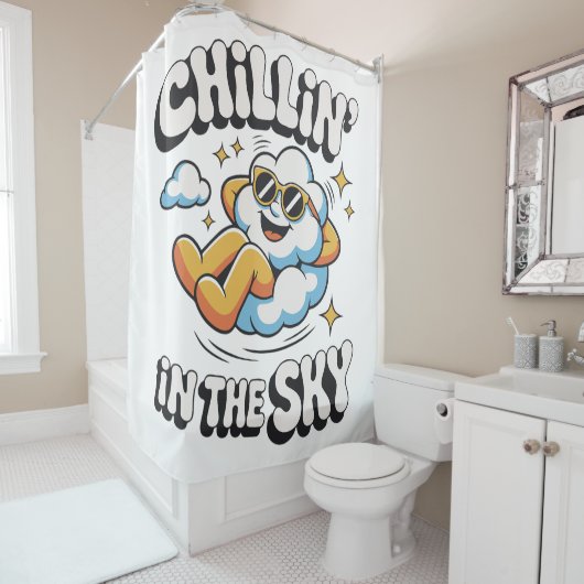 Chillin' in the Sky Fun Cloud Design Douchegordijn (In situ)