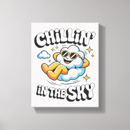 Chillin' in the Sky - Relaxed Cloud Retro Faux Canvas Afdruk
