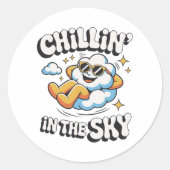 Chillin' in the Sky Schattige Cloud Design voor Fu Ronde Sticker (Voorkant)
