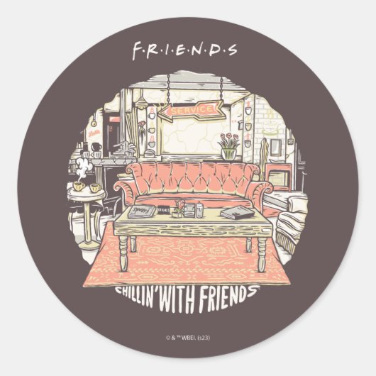 Chillin' met FRIENDS™ Cartoon Ronde Sticker (Voorkant)