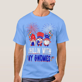 Chillin' met Gnomen Drie Gnomen Amerikaanse vlag 4 T-shirt