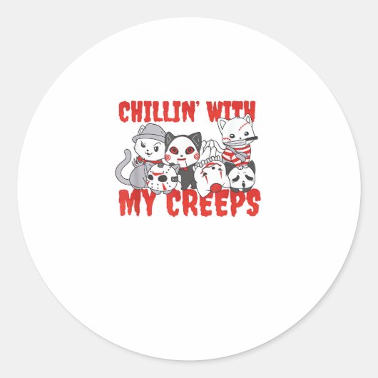Chillin met mijn Cat Horror Killer Halloween Ronde Sticker (Voorkant)