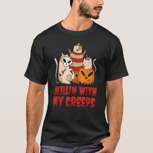 Chillin met mijn Creeps Cat Serial Killer Hallowee T-shirt (Voorkant)