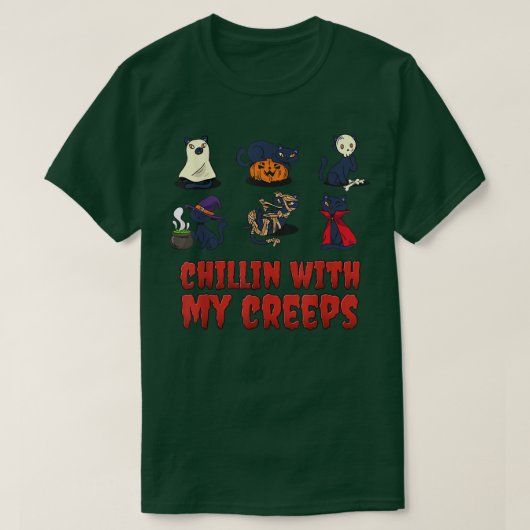Chillin met mijn Creeps Cat Serial Killer Hallowee T-shirt (Design voorkant)