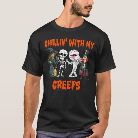 Chillin met mijn Creeps Vampire Halloween Skeleton T-shirt (Voorkant)
