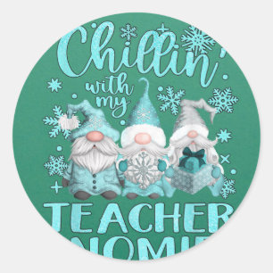 Chillin met mijn Gnomen-leraar kerstbal Ronde Sticker