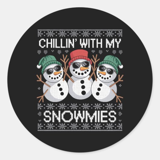 Chillin met mijn neeuwen grappig kerstfeest ronde sticker (Voorkant)