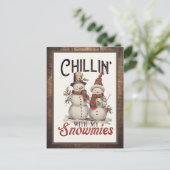 Chillin met mijn sneeuwmies aangepaste kerst feestdagenkaart (Staand voorkant)