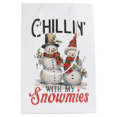 Chillin met mijn sneeuwmies rustieke kerst medium cadeauzakje (Voorkant)