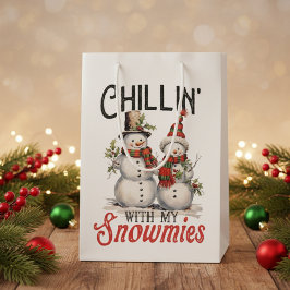 Chillin met mijn sneeuwmies rustieke kerst medium cadeauzakje