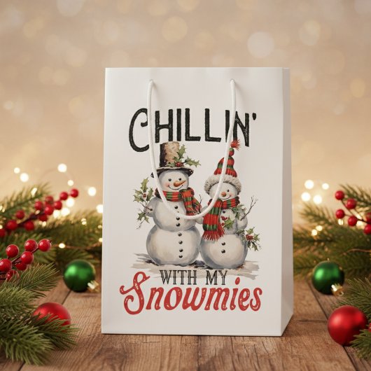 Chillin met mijn sneeuwmies rustieke kerst medium cadeauzakje