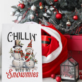 Chillin met mijn sneeuwmies rustieke kerst medium cadeauzakje